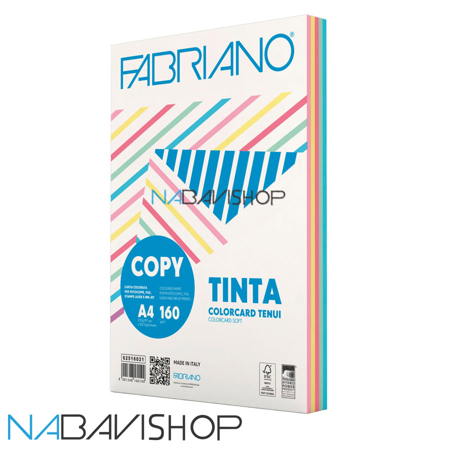 کاغذ رنگی A4 فابریانو مدل TintaTenui بسته 100 عددی 5 رنگ