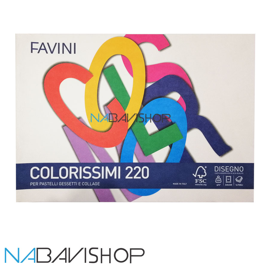 مقوا رنگی فاوینی مدل colorissimi220  سایز 33x24 سانتی متر بسته 8 رنگ 16 عددی