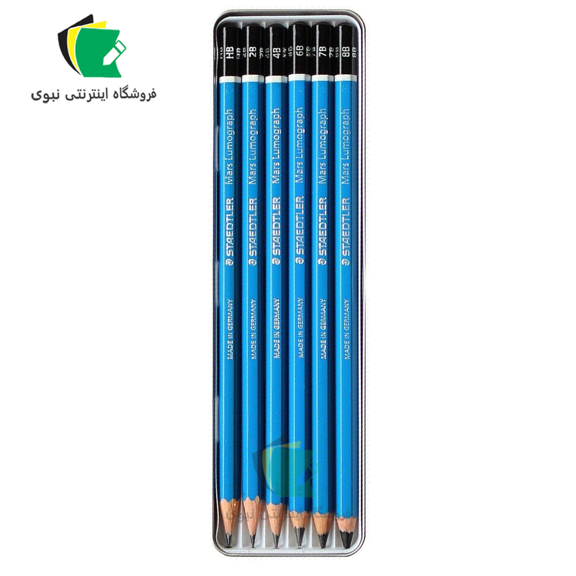 ست مداد طراحی استدلر مدل لوموگراف staedtler mars lumogragh بدنه آبی 6 عددی