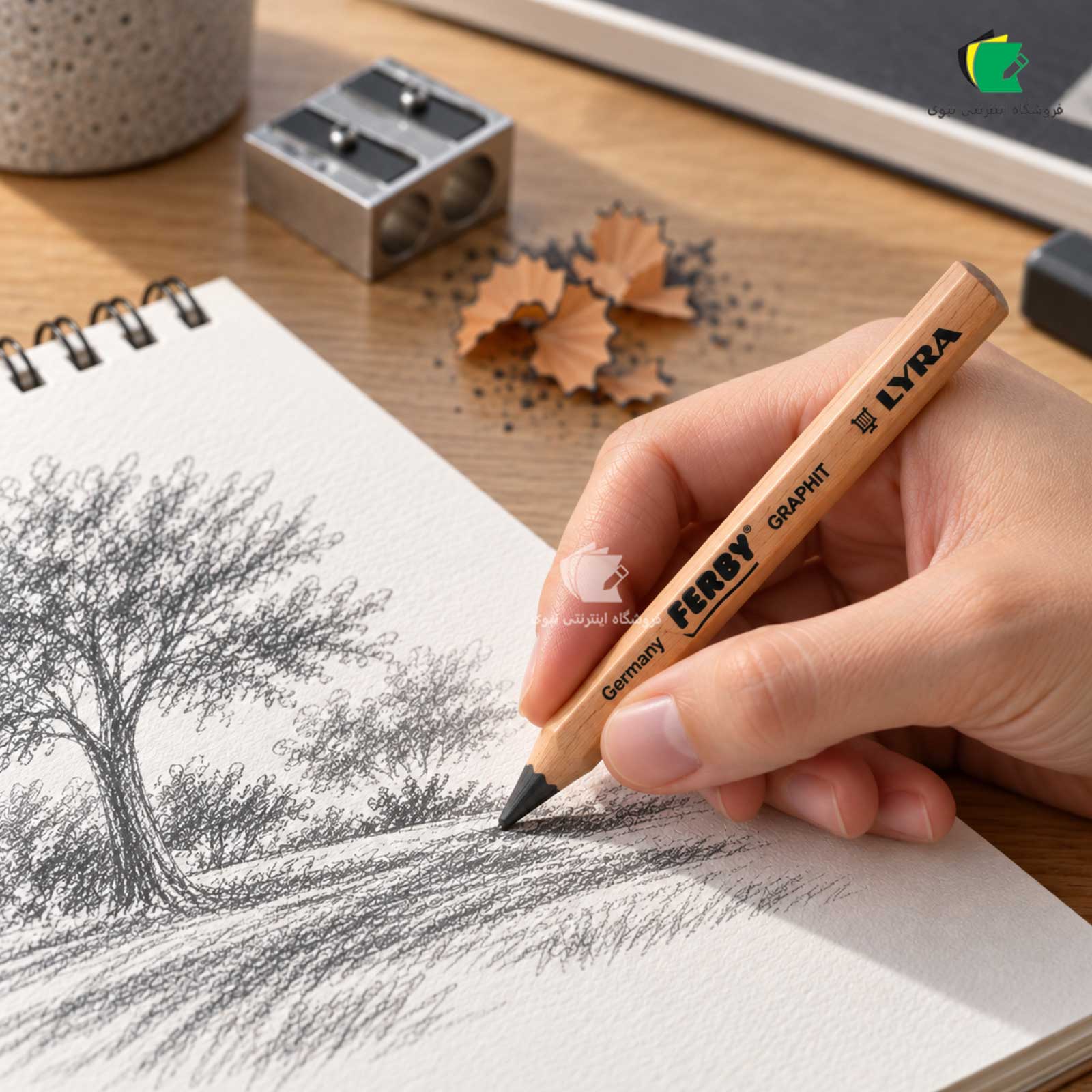 مداد گرافیتی لیرا مدل Ferby Graphite همراه با مدادگیر چوبی لیرا